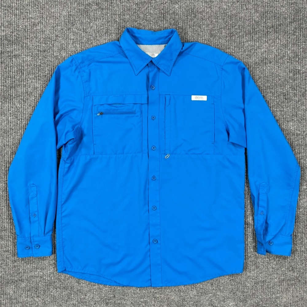 Gander Mountain Guide Series Fishing Shirt Men M Blue Vented Performance Outdoor